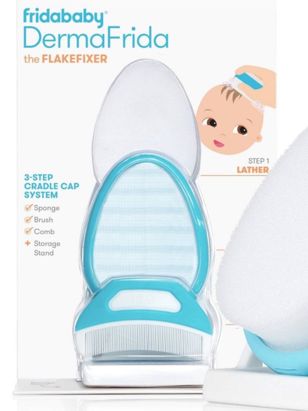 Frida baby DermaFrida The FlakeFixer 3-Step Cradle Cap System - Aqua/White